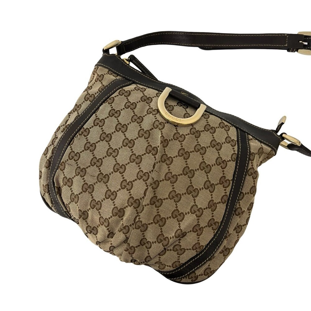 GUCCI GG pattern logo hardware canvas leather genuine shoulder bag crossbody ...
